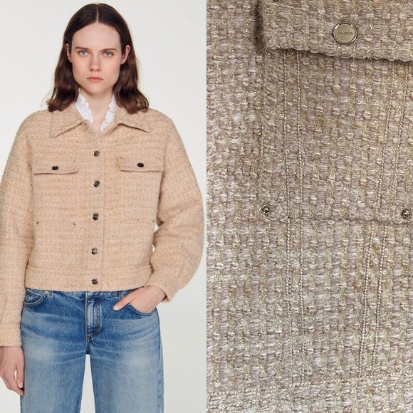 Sandro metalic thread trucker jacket tweed cardicoat - Picture 8 of 15